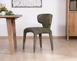 Meuble House Lot de 2 chaises de repas habillage intégral esprit design “Milano” en tissu chiné vert kaki New