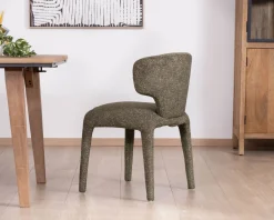 Meuble House Lot de 2 chaises de repas habillage intégral esprit design “Milano” en tissu chiné vert kaki New