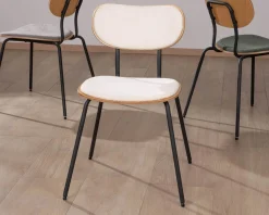 Meuble House Lot de 4 chaises de repas "Lino" style rétro en tissu écru Hot