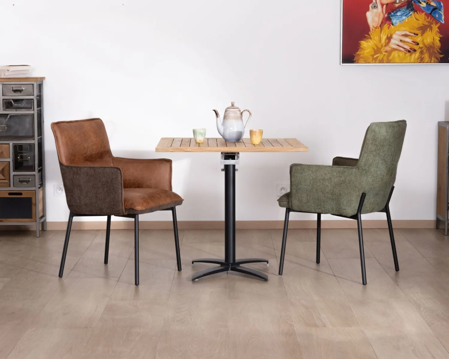 Meuble House Lot de 2 chaises de repas look rétro "Lokka" bi-matière vert Discount