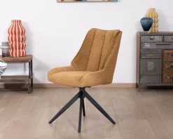 Meuble House Lot de 2 chaises de repas pivotantes et matelassée en tissu moutarde 
