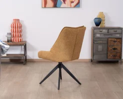 Meuble House Lot de 2 chaises de repas pivotantes et matelassée en tissu moutarde 