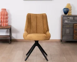 Meuble House Lot de 2 chaises de repas pivotantes et matelassée en tissu moutarde 