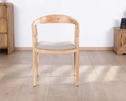Meuble House Lot de 2 chaises de repas épurées en acacia avec assise tissu beige "Vogue" Outlet