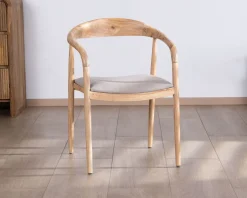 Meuble House Lot de 2 chaises de repas épurées en acacia avec assise tissu beige