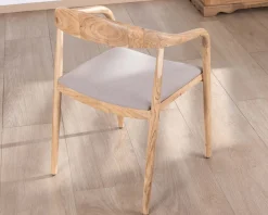 Meuble House Lot de 2 chaises de repas épurées en acacia avec assise tissu beige