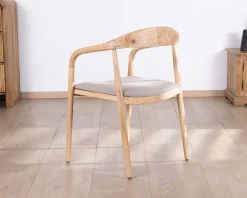 Meuble House Lot de 2 chaises de repas épurées en acacia avec assise tissu beige