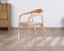 Meuble House Lot de 2 chaises de repas épurées en acacia avec assise tissu beige