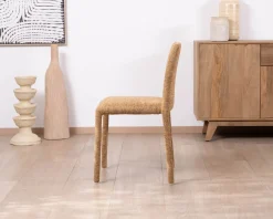 Meuble House Lot de 4 chaises de repas revêtement intégral en tissu jaune doré “Otto” esprit design