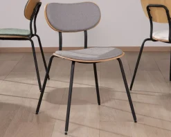 Meuble House Lot de 4 chaises de repas rétro assise bois et tissu gris