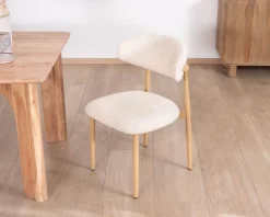 Meuble House Lot de 2 chaises de repas scandinaves en tissu tramé blanc cassé "Arpège" pieds métal aspect bois clair Sale