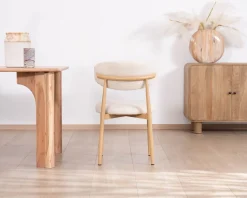 Meuble House Lot de 2 chaises de repas scandinaves en tissu tramé blanc cassé