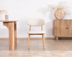 Meuble House Lot de 2 chaises de repas scandinaves en tissu tramé blanc cassé
