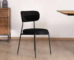 Meuble House Lot de 2 chaises de repas style rétro en tissu noir et pieds métal "Lato" Clearance