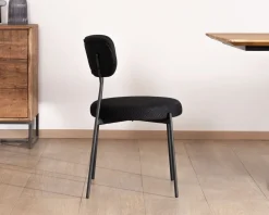Meuble House Lot de 2 chaises de repas style rétro en tissu noir et pieds métal