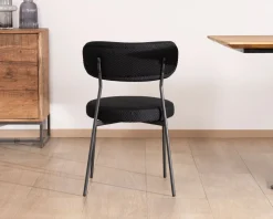 Meuble House Lot de 2 chaises de repas style rétro en tissu noir et pieds métal