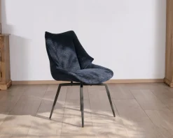 Meuble House Lot de 2 chaises de repas style vintage en tissu bleu foncé et pieds métal design 