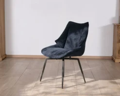 Meuble House Lot de 2 chaises de repas style vintage en tissu bleu foncé et pieds métal design 