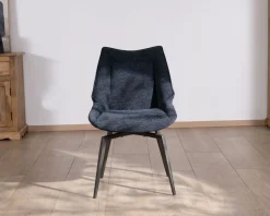 Meuble House Lot de 2 chaises de repas style vintage en tissu bleu foncé et pieds métal design 