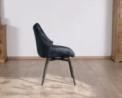 Meuble House Lot de 2 chaises de repas style vintage en tissu bleu foncé et pieds métal design 