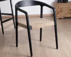 Meuble House Lot de 2 chaises design en bois noir et assise jute tressée 