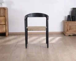 Meuble House Lot de 2 chaises design en bois noir et assise jute tressée 