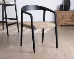 Meuble House Lot de 2 chaises design en bois noir et assise jute tressée 