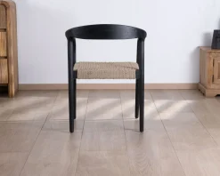 Meuble House Lot de 2 chaises design en bois noir et assise jute tressée 