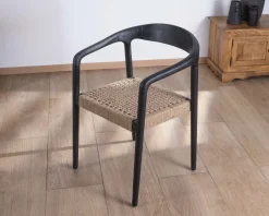 Meuble House Lot de 2 chaises design en bois noir et assise jute tressée 