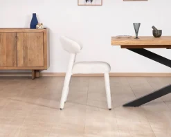 Meuble House Lot de 2 chaises design et confortables en tissu bouclettes blanc