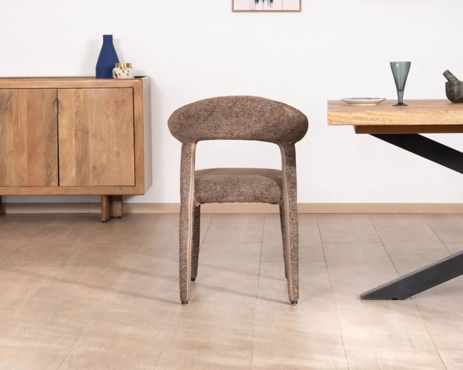 Meuble House Lot de 2 chaises design recouvrement intégral en tissu bouclettes marron "Amarello" Best