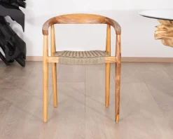 Meuble House Lot de 4 chaises en bois avec assise tressée taupe