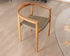 Meuble House Lot de 4 chaises en bois avec assise tressée taupe