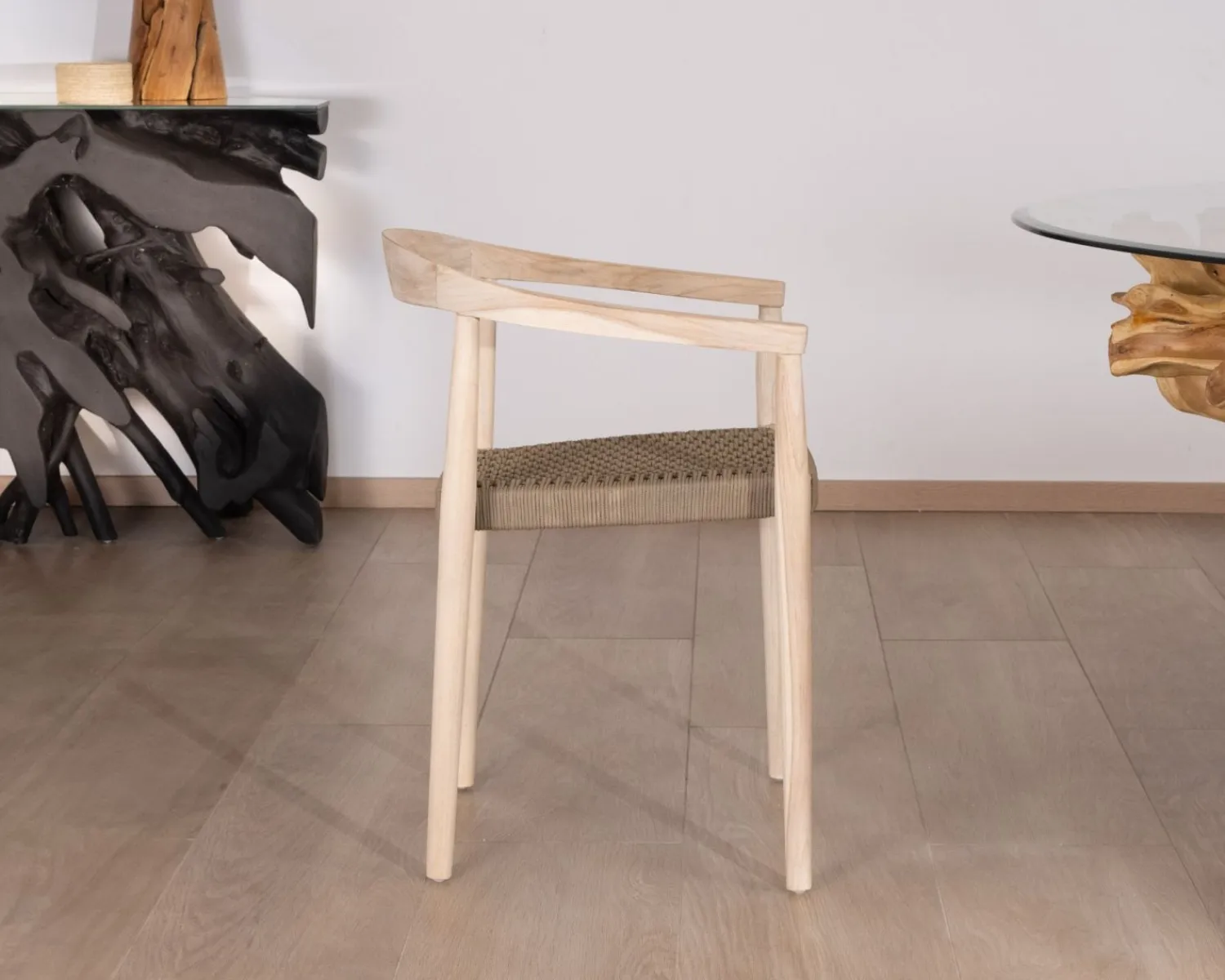 Meuble House Lot de 4 chaises en teck naturel et assise tressée "Tiska" Clearance