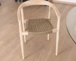 Meuble House Lot de 4 chaises en teck naturel et assise tressée