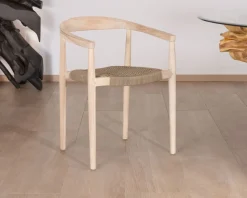 Meuble House Lot de 4 chaises en teck naturel et assise tressée