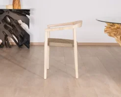 Meuble House Lot de 4 chaises en teck naturel et assise tressée