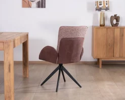 Meuble House Lot de 2 chaises en tissu bi-matière prune "Eddy" avec accoudoirs sur pied métal pivotant Online