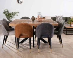 Meuble House Lot de 2 chaises en tissu bleu foncé et pieds métal laqué noir 