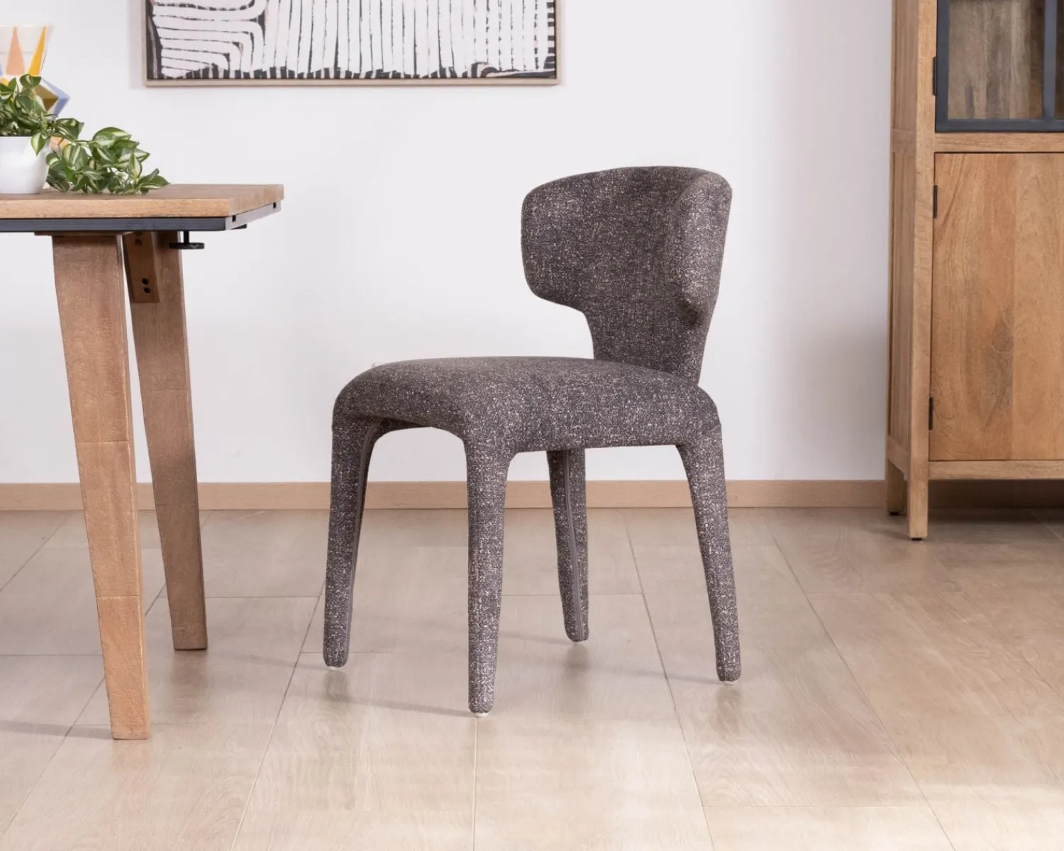 Meuble House Lot de 2 chaises en tissu chiné gris foncé “Milano” revêtement intégral esprit design Best