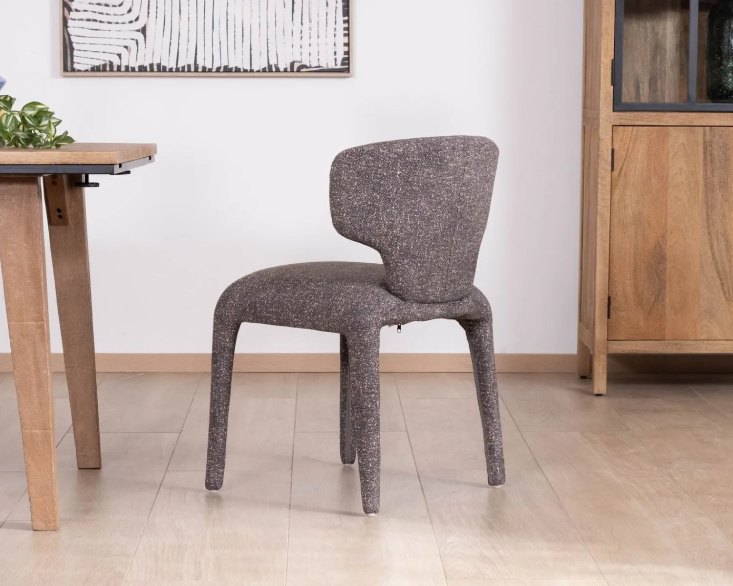 Meuble House Lot de 2 chaises en tissu chiné gris foncé “Milano” revêtement intégral esprit design Best