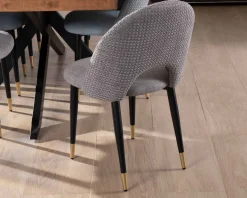 Meuble House Lot de 2 chaises en tissu gris et pieds métal laqué noir