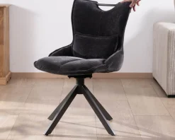 Meuble House Lot de 2 chaises en tissu gris sur pied tournant en métal "Biorg" style rétro Discount