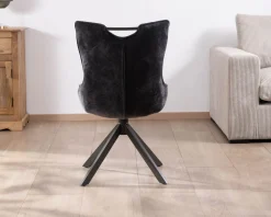 Meuble House Lot de 2 chaises en tissu gris sur pied tournant en métal 
