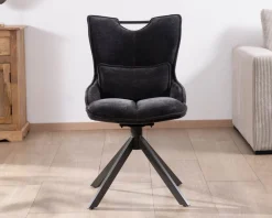 Meuble House Lot de 2 chaises en tissu gris sur pied tournant en métal 