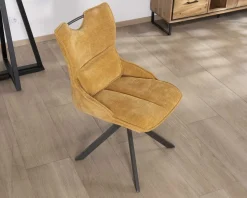 Meuble House Lot de 2 chaises en tissu jaune moutarde sur pied rotatif en métal