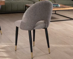 Meuble House Lot de 2 chaises en tissu taupe et pieds métal laqué noir 
