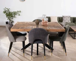 Meuble House Lot de 2 chaises en tissu taupe et pieds métal laqué noir 