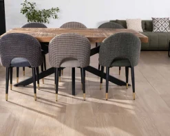 Meuble House Lot de 2 chaises en tissu taupe et pieds métal laqué noir 