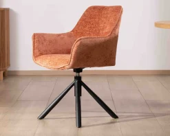 Meuble House Lot de 2 chaises en tissu terracotta "Ewing" avec accoudoirs sur pied métal rotatif